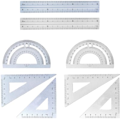 Cosensi- Tekenliniaal Set van 8 Stuks - Geodriehoek/Protractor - Metalen Rulers - Duurzaam - Geschikt voor Tekenen/Leren - Robuust Materiaal - Meetlat
