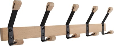 HOME It® kapstok met 5 haken 50 × 7 x 12 cm zwart beukenhout