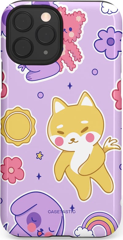 Casetastic hoesje geschikt voor Apple iPhone 11 Pro - Dubbellaagse bescherming - Knuffelvriendjes - Fashion Case - Lichtroze Lila Goud