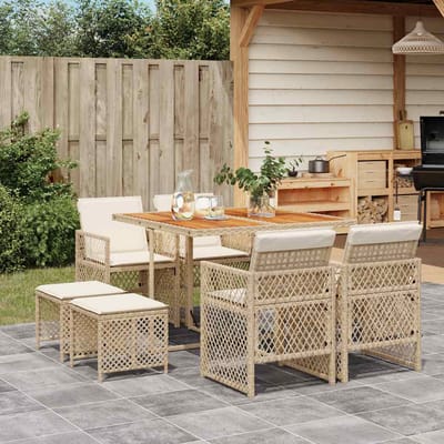 vidaXL - 9-delige - Tuinset - met - kussens - poly - rattan - beige
