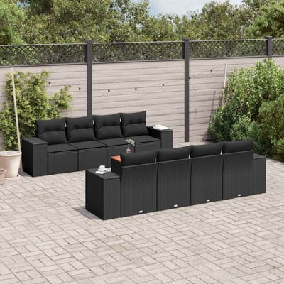 vidaXL - 9-delige - Loungeset - met - kussens - poly - rattan - zwart