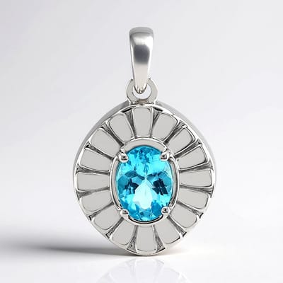 Cavill - Zilveren Hanger 925 Sterling Zilver met Palladium - Blauwe Apatiet 0,64 ct - Elegant Zonnestraal Design - Edelsteen Sieraad