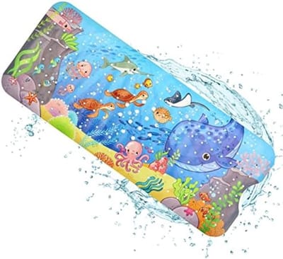 Kinderbadmat Antislip Douchemat 100x40 cm Walvis Cartoon Design met 200 Zuignappen BPA-Vrij Schimmelbestendig Machinewasbaar Veilige Badkamer Mat