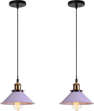 2 Stuks Hanglamp Modern Kroonluchter Industriële E27 Plafondlamp voor Keuken Slaapkamer Woonkamer Violet