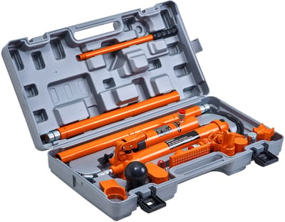 10 Ton Porta Power Kit- draagbare hydraulische krik met 1-4 m olieslang- reparatieset voor carrosserie en frame met opbergkoffer voor auto-- vrachtwagen- en landbouwreparaties