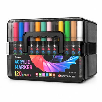 Acrylmarkers - set van 120 stuks - zachte punt en direct inktsysteem - voor tekenen en DIY - draagbare stapeldoos