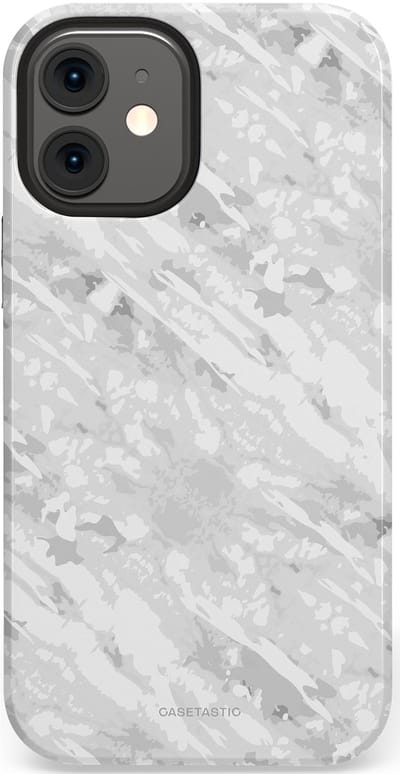 Casetastic hoesje geschikt voor Apple iPhone 12 Mini - Dubbellaagse bescherming - Winterse Camouflage - Fashion Case - Lichtgrijs Wit