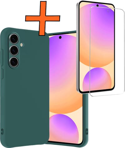 Hoes - Met Screenprotector - Geschikt voor Samsung Galaxy S24 FE - Sterk & Shockproof - Back Cover - Siliconen Case - Telefoon Hoes - Donkergroen