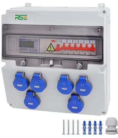 Bouwstroomverdeler 230V met Aardlekschakelaar en Stroommeter - IP65