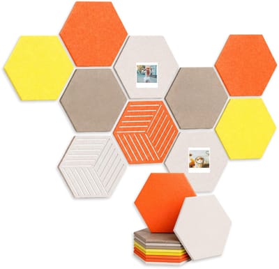 10 Delige Set Zeshoekige Vilt Noticeboard Wand Zelfklevend, Kurk Alternatief Herinneringsbord, Zelfklevende Achterzijde, 30 Push Pins, Muurdecoratie Kantoor Kind