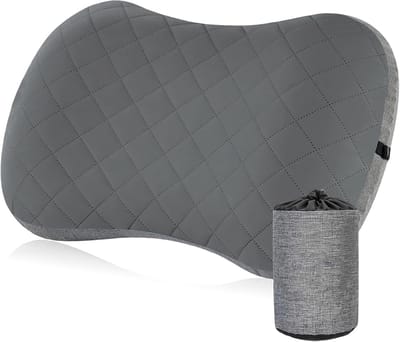 Lichtgewicht Opblaasbaar Kampeer- en Reiskussen Grijs – Comfortabel Hoofdkussen voor Tent, Strand en Outdoor