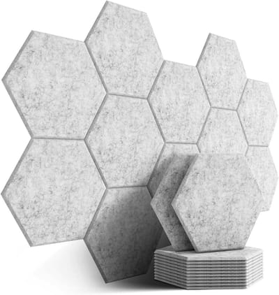 JGS Premium - Akoestische zeshoekige panelen met stickers - Geluidsisolatie - 12 stuks - Hoge dichtheid - Plafond/deur/wanddecoratie - Akoestische behandeling - 30 x 26 x 09 cm