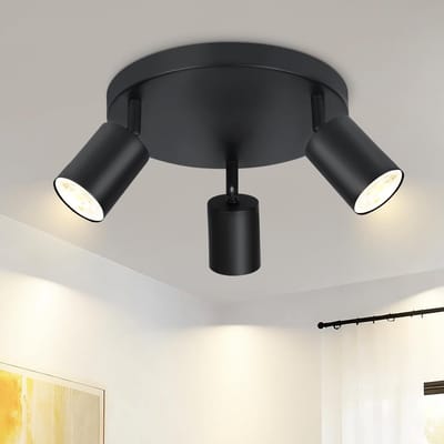 Glitzerlife - Plafondspot Plafondlamp - 3xGU10 fitting - draaibare opbouwspots - 350° rotatie en 90° kantelbaar - metaal mat zwart - Ø24cm