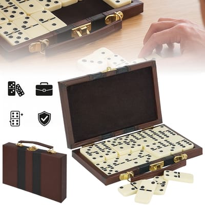 Premium Klassieke Domino Set - Jumbo - Dubbel Zes - 28 Dikke Stukken In Duurzame Houten Doos Van Veganistisch Leer Voor Jongens Meisjes Volwassenen Kinderen Feestartikelen En Spelletjesavonden - Geschikt Voor 2-4 Spelers