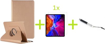 Book Cover Geschikt voor: Samsung Galaxy Tab A7 10.4 (2020) Multi Stand Case - 360 Draaibaar Tablet hoesje - Tablethoes - Goud + 1x Screenprotector + Stylus