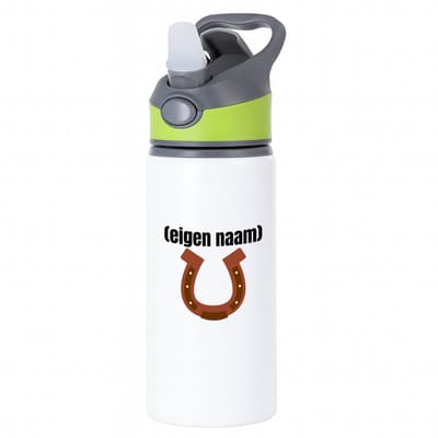 Hacebo® - paarden hoefijzer met eigen naam waterfles met rietje groen - Paarden - paarden liefhebbers - iemand die houdt van paarden - verjaardag - cadeau - kado - water fles - 650ML