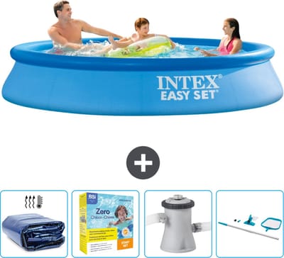 Intex Rond Opblaasbaar Easy Set Zwembad - 305 x 61 cm - Blauw - Inclusief Solarzeil - Onderhoudspakket - Zwembadfilterpomp - Schoonmaakset