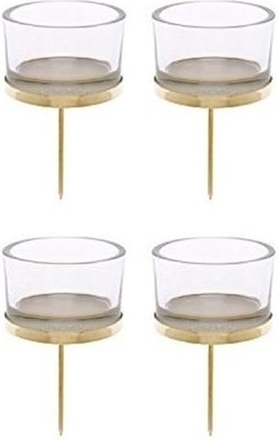 Waxinelichthouders - 8x - goud - 9 x 4 cm - glas - kerststukje instekers voor kaarsjes - kaarsenhouders