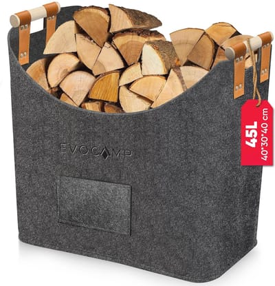 Grote Vilten Mand met Houten Handgrepen – Multi-inzetbare Opbergmand voor Brandhout, Kranten en Meer – 45L