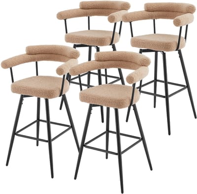 Set van 4 barkrukken 360° draaibaar bruin 61x103x55 cm met armleuning, rugleuning en voetensteun tot 120 kg ML design