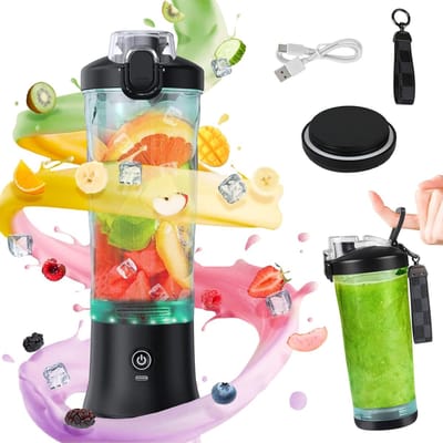 Draagbare Mixer - Smoothie Maker - Gezonde Drankjes Maken - 6 Roestvrijstalen Bladen - 600ml Capaciteit - Zwart