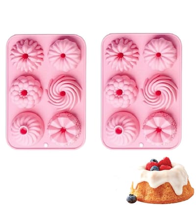 2 stuks mini-cakevorm met 6 holtes voor het bakken van siliconen cakevormen, antiaanbaklaag en hittebestendig, gecanneleerde ronde buiscakevorm voor cupcakes, muffins