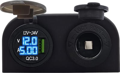 ProRide 12V USB Autolader Opbouw met Voltmeter/Ampèremeter - QC3.0 - met 12/24V Sigaretten stopcontact