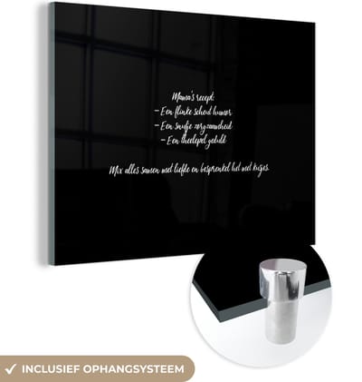 MuchoWow® Glasschilderij 120x90 cm - Schilderij acrylglas - Quotes - Spreuken - Mama - Mama's recept - Koken - Foto op glas - Schilderijen