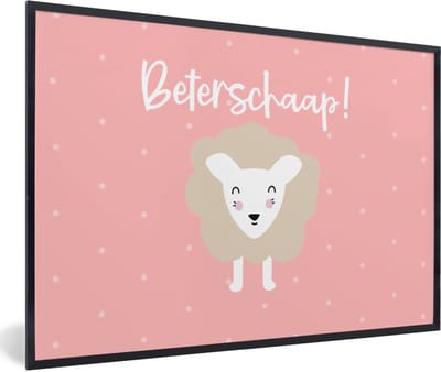 Fotolijst incl. Poster - Get well soon - Quotes - Roze - Schaap - 60x40 cm - Posterlijst