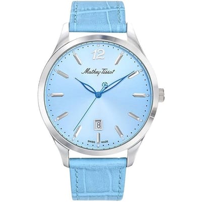 Mathey-Tissot Urban Leren Band Blauwe Wijzerplaat Quartz H411SKY Herenhorloge blauw