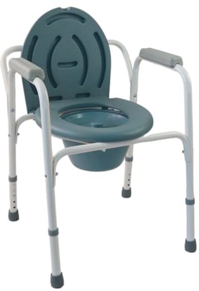 Toiletstoel voor volwassenen met deksel en afneembare emmer, hoogte verstelbaar, niet-gleedvoeten en armleuningen, maximaal 100 kg