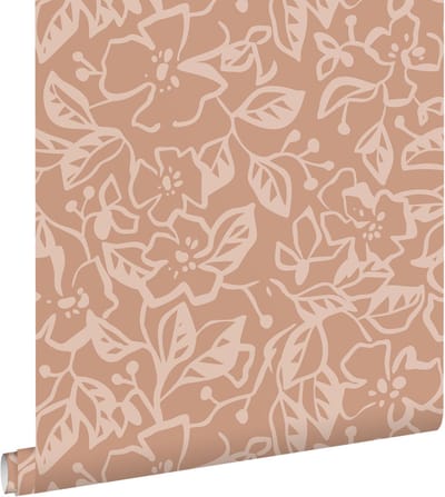 ESTAhome behang bladeren en bloemen terracotta roze - 50 x 900 cm - 131375