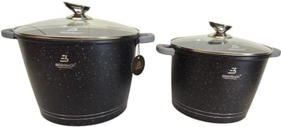 Eisenbach soeppannenset soeppan kookpan 24 cm en 28 cm 10 + 8 liter PFAS,PFOA & PTFE Vrij - Pan Voor Alle Warmtebronnen - Antiaanbaklaag - Zwart