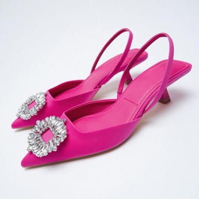 Nieuwe Damesschoenen Puntige Neus Ondiep Nude Roze Diamanten Schoenen Lage Hak Achterbandjes Schoenen Dames 42 pink