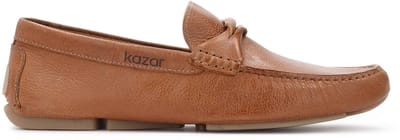 Brown men's moccasins with turned up leather appliqué