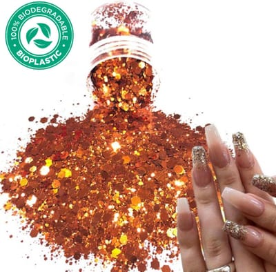 Chunky Glitters (Rose Goud/Oranje) [Volume 8g - Festival Glitter Outfit Nagel Decoratie Versiering - Manicure Kunstnagels Nepnagels Acryl Nagels - Kinderen Volwassenen Dames Glitters]