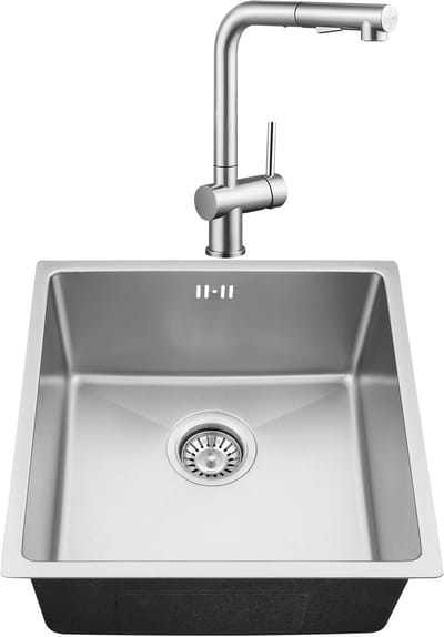 Auralum max 44x44CM Spoelbakken Keuken - Spoelbak Keuken Met Keukenkraan met Uittrekbare Uitloop - Wasbak Keuken Met Waterafvoersysteem - Past op 45 cm kasten