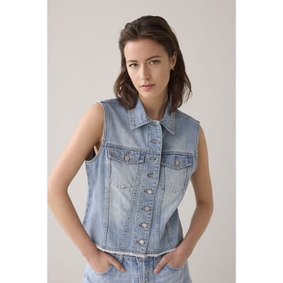 Summum Woman Denim Gilet Vintage Cotton Twill Vintage Blue Denim Maat: 32 | Gilets Outlet | Dames | Blauw