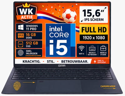 GMR Laptop 15.6 Inch Full HD IPS | Intel Core i5 | 16GB DDR5 RAM | 512GB SSD | Windows 11 Pro | Zakelijke Laptop | Studenten Laptop | Werk Laptop | Thuiswerk Laptop | Office Laptop | Notebook