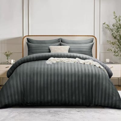 SnelShoppen - Simply Amelia Super kingsize dekbedovertrekset gestreept satijnen dekbedovertrek 220 x 260 cm, ultrazacht en hypoallergeen beddengoed me