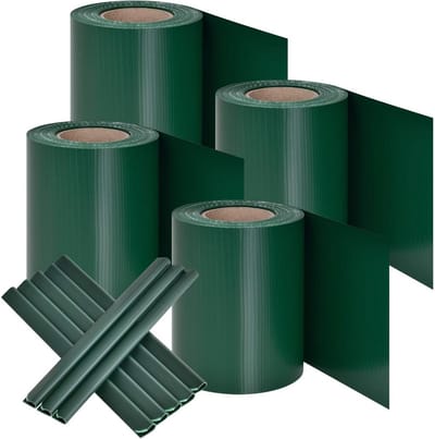 Juskys PVC zichtwerende stroken dubbelstaafmatten omheining set van 4 - 4 rollen á 35m x 19cm - 120 bevestigingsclips - hekfolie inkijkbescherming windscherm - groen