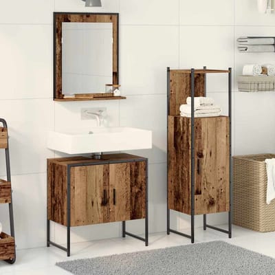 vidaXL - Badkamermeubel - Set - 3 - st - Bruin - 33 - x - 33 - x - 102,5 - cm - Bewerkt - hout