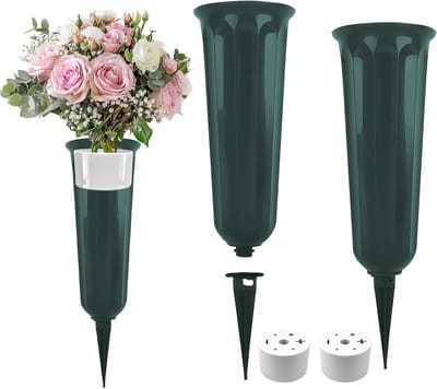 Duurzame Set van 2 Plastic Grave Vazen met Grondpen voor Begraafplaats en Tuindecoratie, Ideaal voor Graven en Buitenruimtes