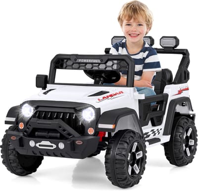 COSTWAY Elektrische auto voor kinderen, 12 V, elektrische kinderauto, met 2,4 G afstandsbediening & USB & licht en muziek, 1-5 km/u, elektrische kinderauto, voor kinderen vanaf 3 jaar (wit)