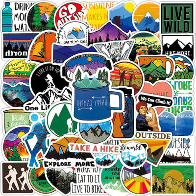 Outdoor Stickers - 50 stuks - Hiking, Camperen, Bergen, Reizen - Laptopstickers/Kofferstickers/Reisjournal