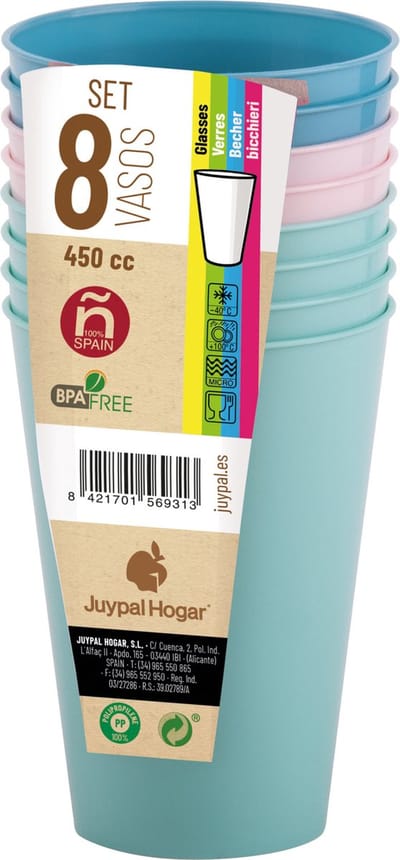 Juypal drinkbekers - 8x - pasteltinten - kunststof - 450 ml - herbruikbaar - BPA-vrij