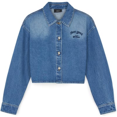 Veste Varsity MLB New York Yankees Brodé Boutonnée Courte Mode Jean Veste Femmes Bleu 3FDRV0144-50INS XS gray