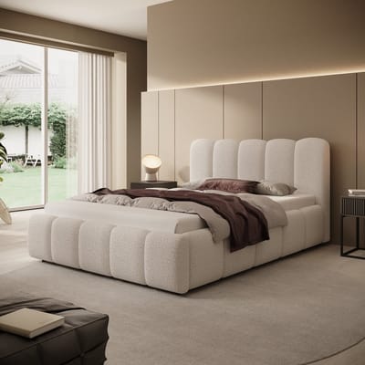 Meubella - Tweepersoonsbed Nolena - Beige teddystof - 140x200 cm
