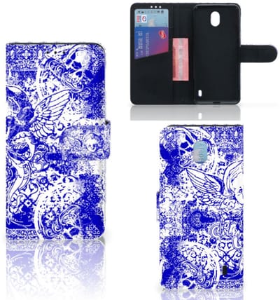 Telefoonhoesje met Naam Nokia 1 Plus Angel Skull Blauw