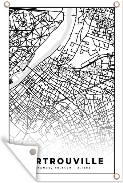 Muurdecoratie Stadskaart - Plattegrond - Sartrouville - Kaart - Frankrijk - Zwart wit - 120x180 cm - Tuinposter - Tuindoek